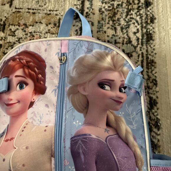 Disney Frozen Elsa Anna Backpack Girls Purple Blue Glitter School Bag 16" Pocket - Picture 2 of 8
